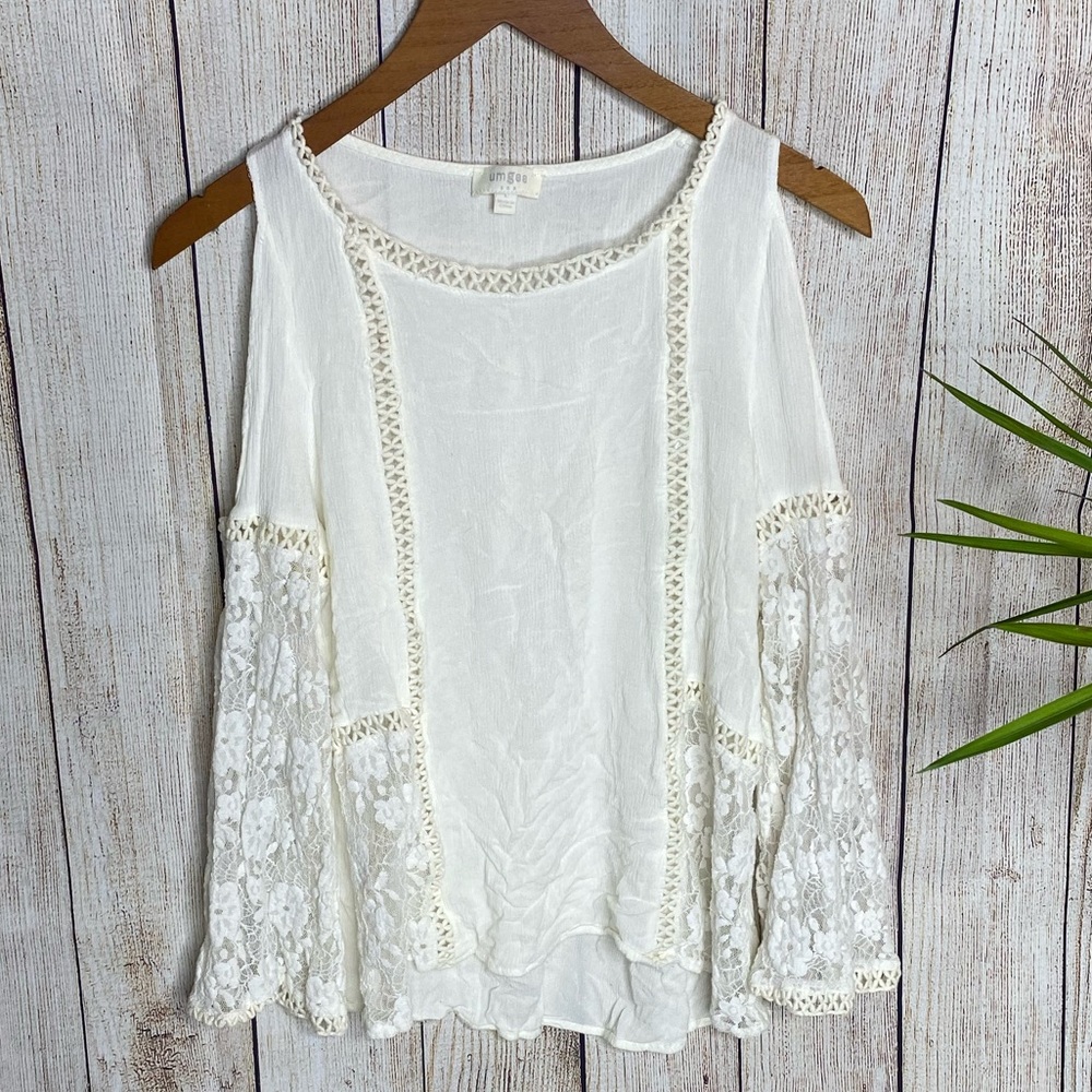 Boho gypsy white cold shoulder top